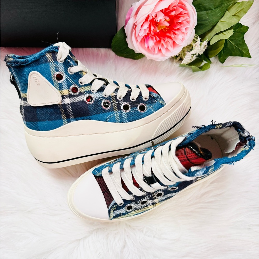 R13 Double Grommet Plaid High Top Sneakers
